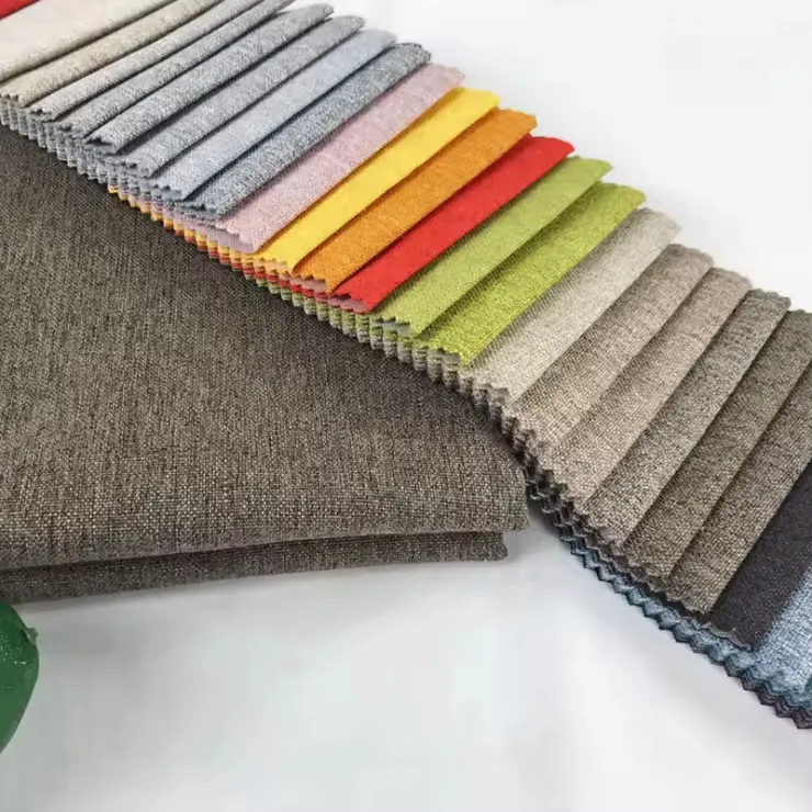 Fabrik upholsteri linen tiruan yang dicelup benang untuk sofa